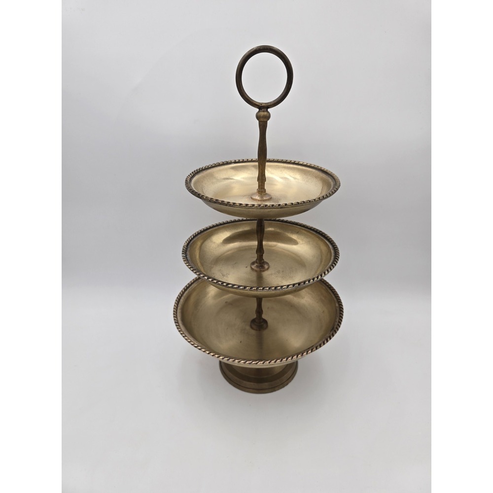 Brass 3 Tier Serving Stand Tray Dessert Appetizer Round Pedestal  Designco